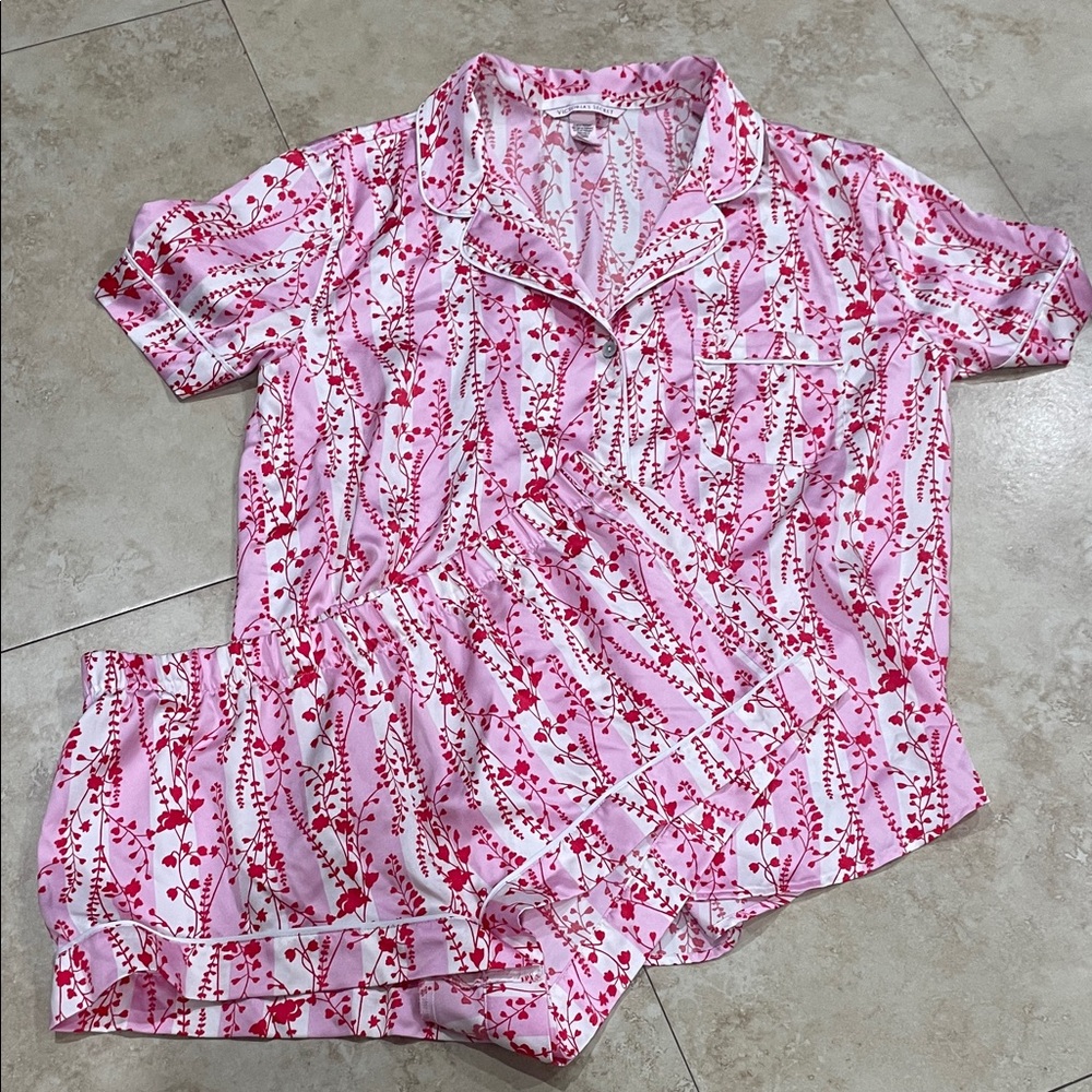 Victoria's Secret Pink and Red Pajama Set. Size medium